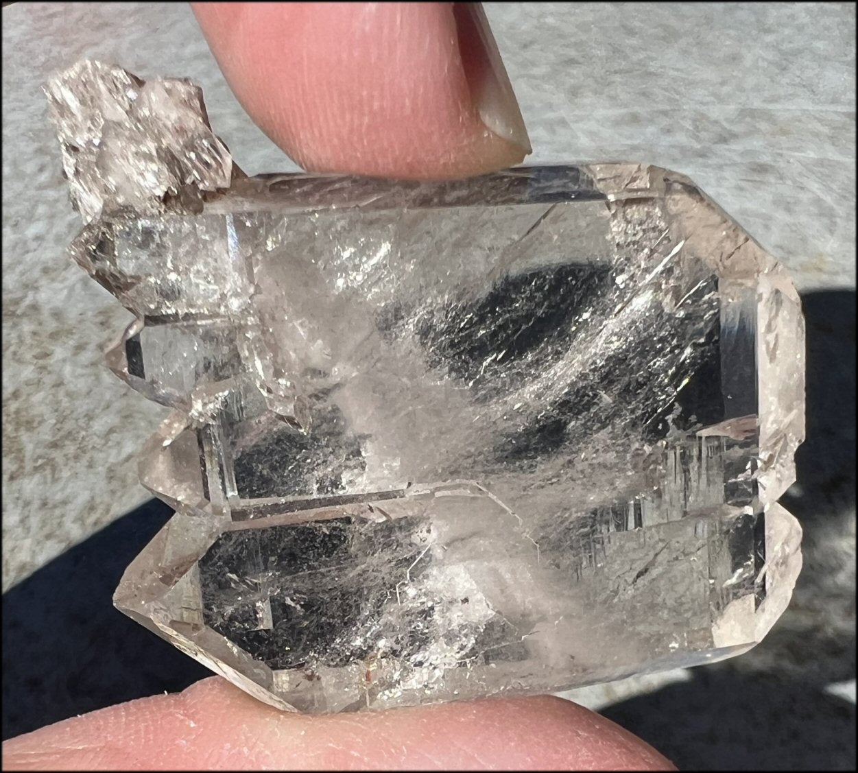 Sparkly Faden Quartz Crystal with Hematite inclusion - Crown Chakra, Astral Travel