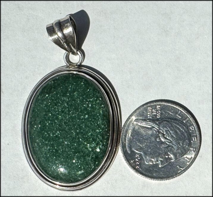 Sterling Silver and Green Aventurine Crystal Pendant with Fantastic SPARKLES - with Synergy 10+ years