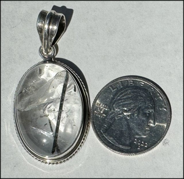 Sterling Silver and TOURMILATED QUARTZ Crystal Pendant with Hematite inclusions - with Synergy 10+ years