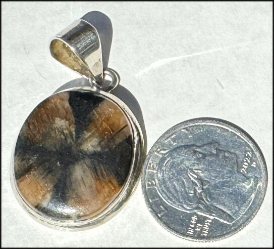 Sterling Silver and CHIASTOLITE Crystal Pendant - AKA "Cross Stone" - with Synergy 10+ years
