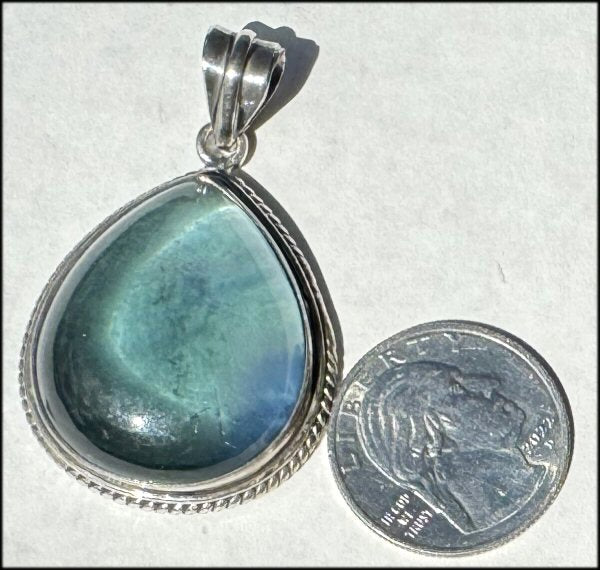 Sterling Silver and BI-COLORED GREEN+BLUE APATITE Crystal Pendant - with Synergy 10+ years
