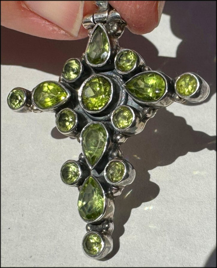 Sterling Silver and PERIDOT Cross Pendant - with Synergy 10+ years