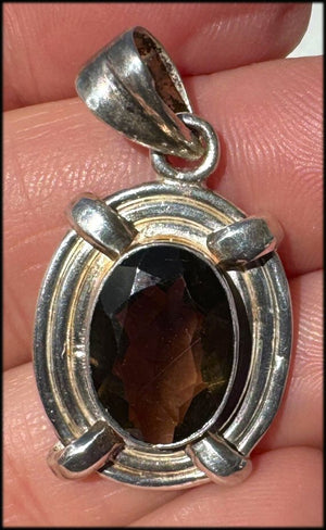 Sterling Silver and Faceted Oval SMOKY QUARTZ Crystal Pendant - with Synergy 10+ years