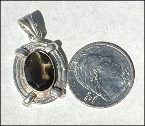 Sterling Silver and Faceted Oval SMOKY QUARTZ Crystal Pendant - with Synergy 10+ years