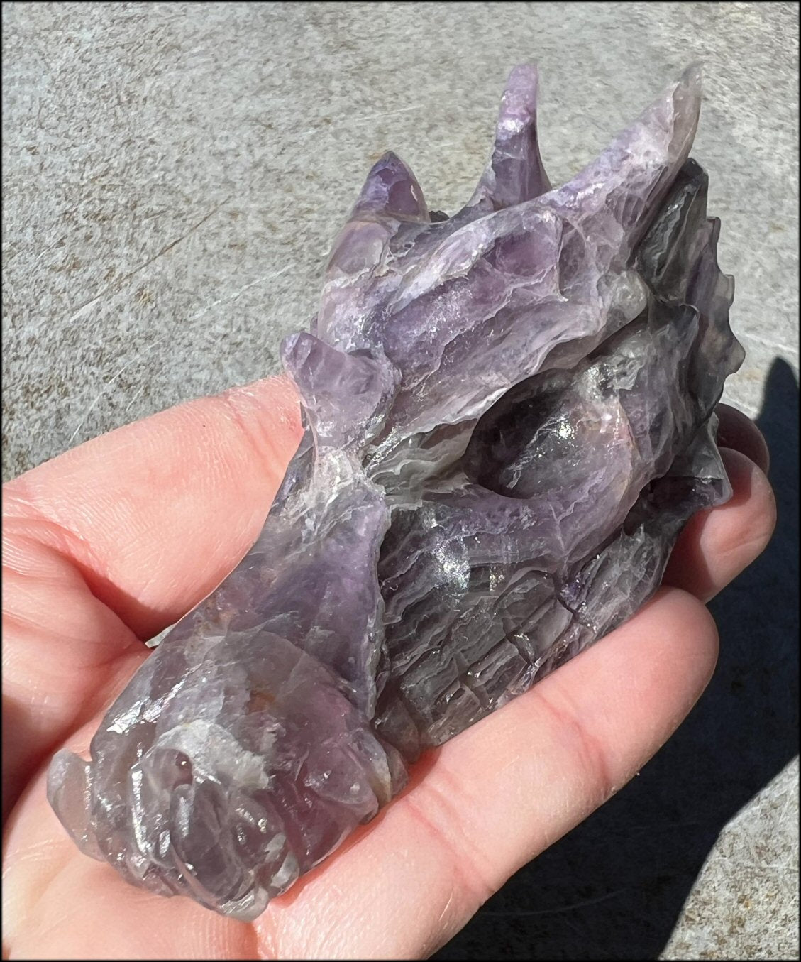 Fluorite DRAGON Crystal Skull with Hematite inclusions - Calming, Protective