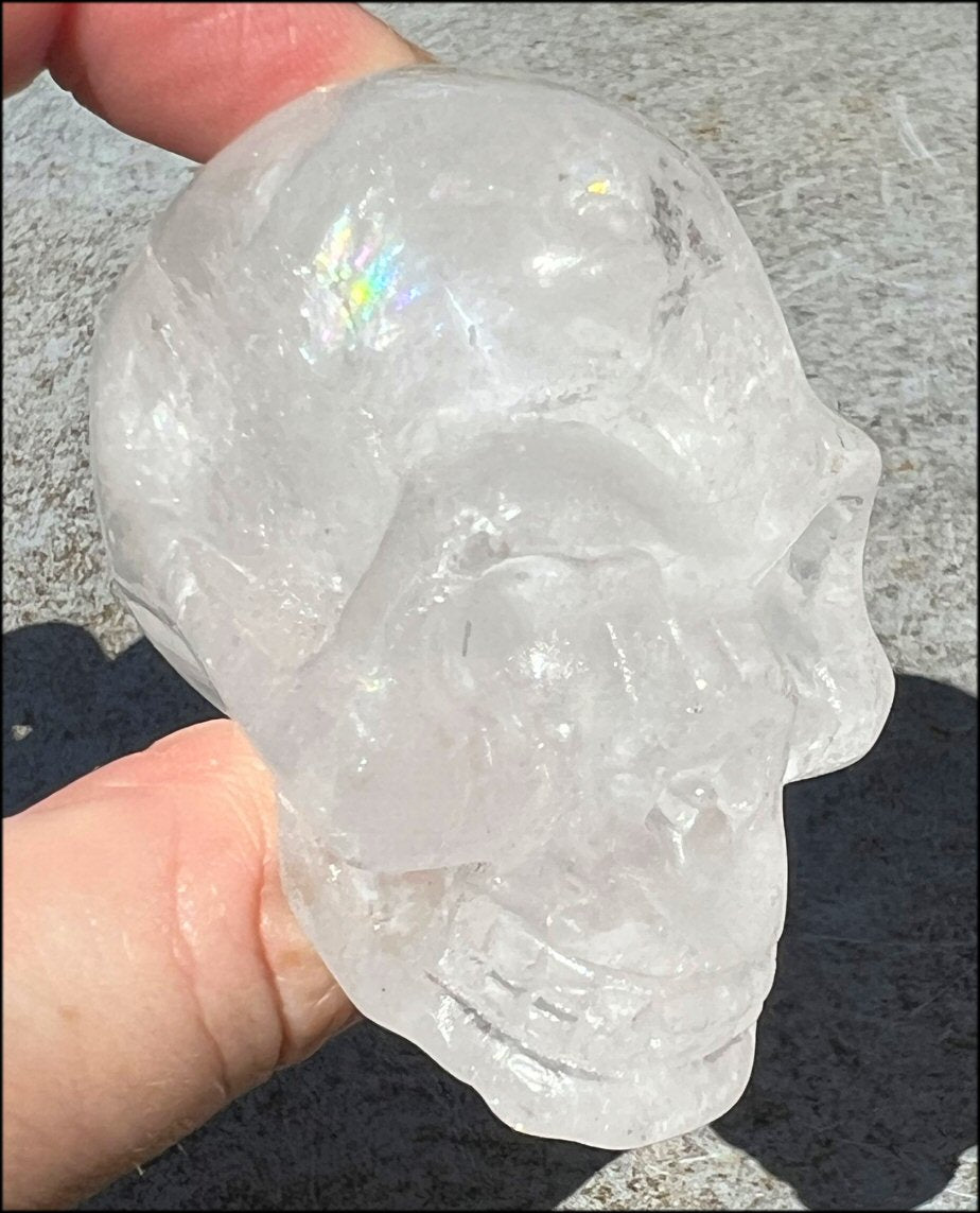 Himalayan QUARTZ Crystal Skull with Shimmery Rainbows, Hematite