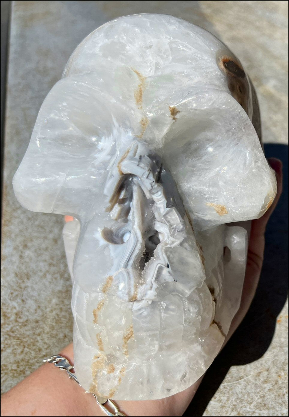 LifeSize Agate GEODE Crystal Skull with Super Cool Druzy Lined Facial VUG!