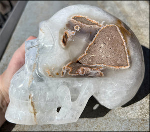 LifeSize Agate GEODE Crystal Skull with Super Cool Druzy Lined Facial VUG!
