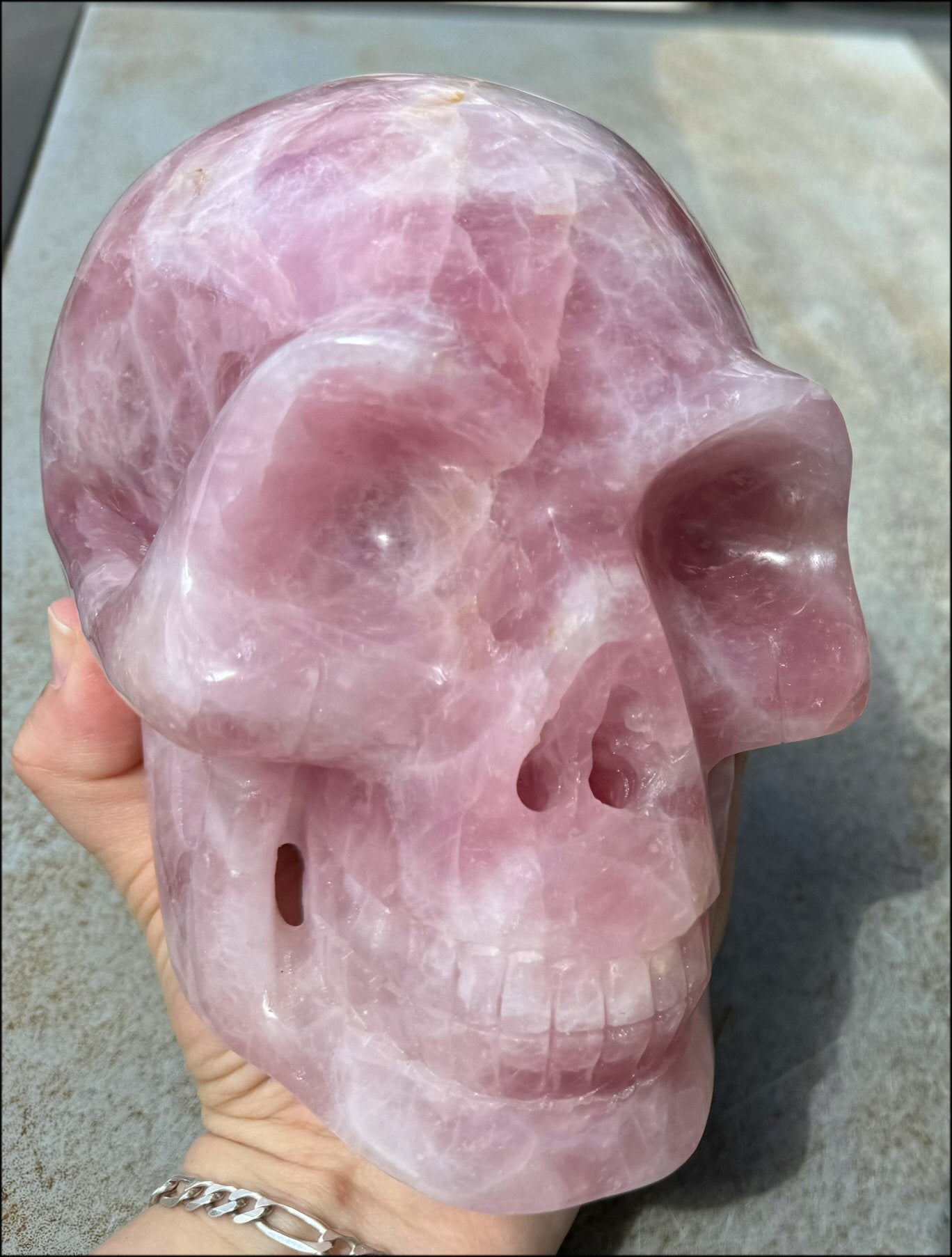 ~Super Sale~ LifeSize Brazilian ROSE QUARTZ Crystal Skull with Hematite inclusions