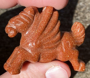 ~Sparkly!~ Carved Goldstone LEAPING PEGASUS Totem