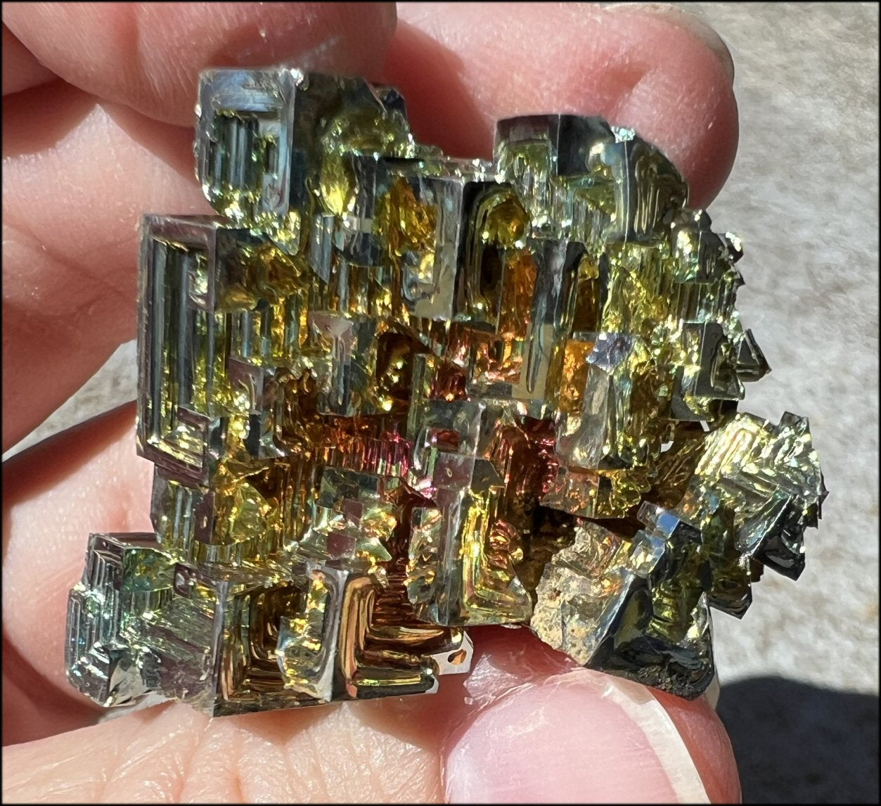 Lg. BISMUTH Crystal Specimen with Fabulous Geometric Patterns - Promote calm