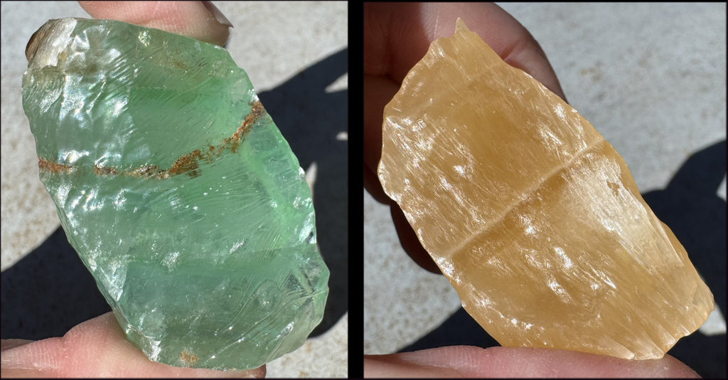 1 PAIR Calcite Specimens - 1 Green, 1 Orange - Heart Chakra, Shamanic Work