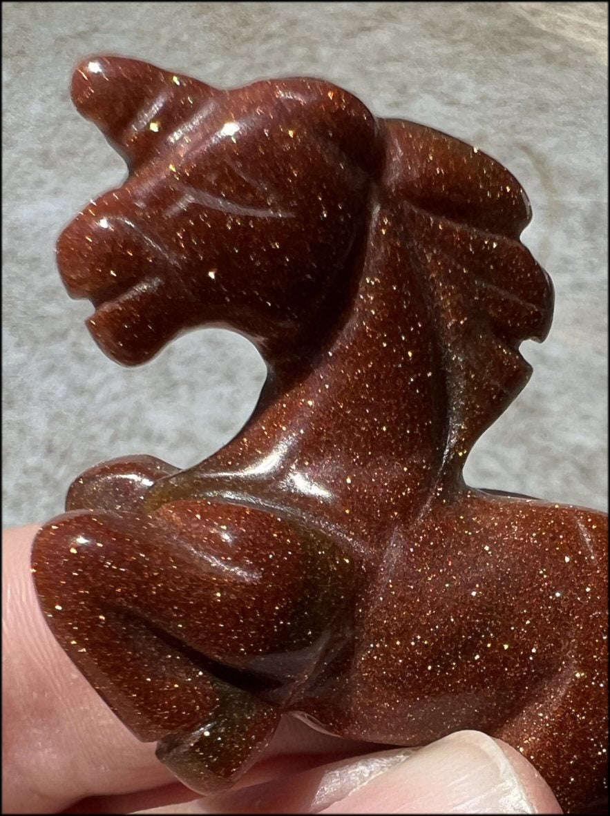 Carved Goldstone UNICORN Totem - Remember the magic!
