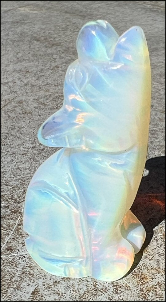 ~Rainbow Colors~ Carved Opalite HOWLING WOLF Totem