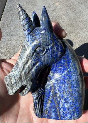 Lapis Lazuli UNICORN Bust with Pyrite+Calcite inclusions and Mesmerizing banding!