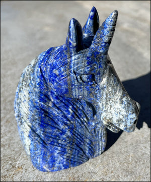 Lapis Lazuli UNICORN Bust with Pyrite+Calcite inclusions and Mesmerizing banding!