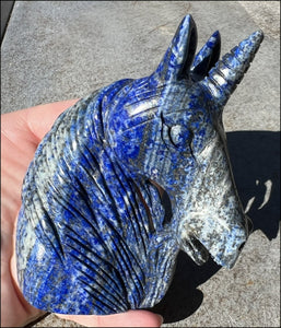 Lapis Lazuli UNICORN Bust with Pyrite+Calcite inclusions and Mesmerizing banding!