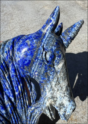 Lapis Lazuli UNICORN Bust with Pyrite+Calcite inclusions and Mesmerizing banding!