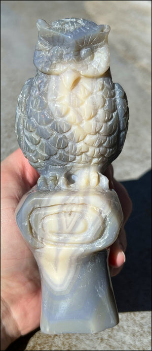 XL Agate OWL Totem with Lovely Banding - Inner Harmony, Wisdom