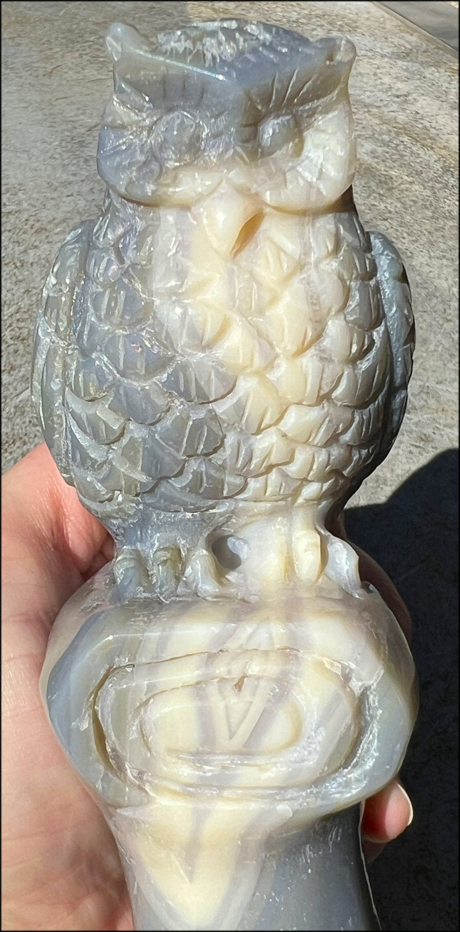 XL Agate OWL Totem with Lovely Banding - Inner Harmony, Wisdom