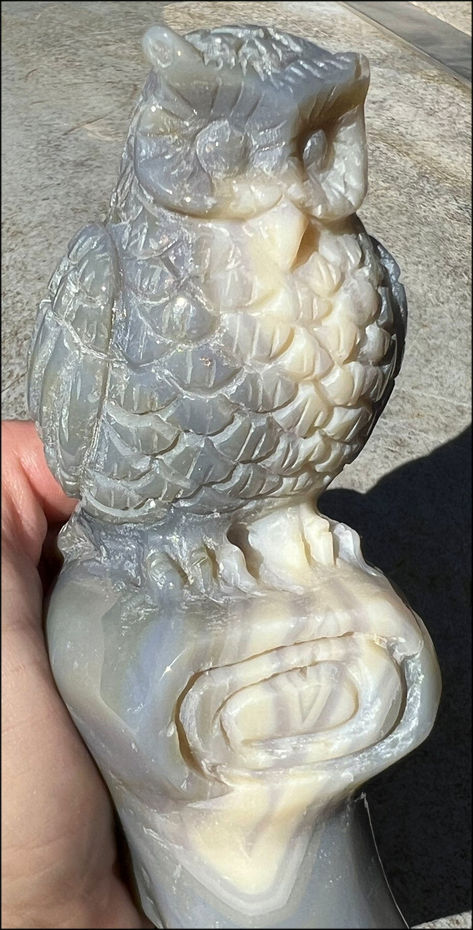 XL Agate OWL Totem with Lovely Banding - Inner Harmony, Wisdom