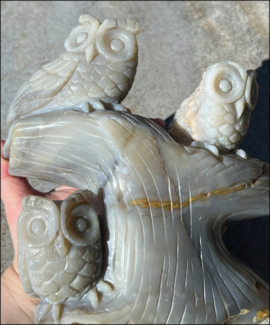 HUGE 7lbs+ Dendritic Agate OWL Family Carving with Moss Agate inclusions