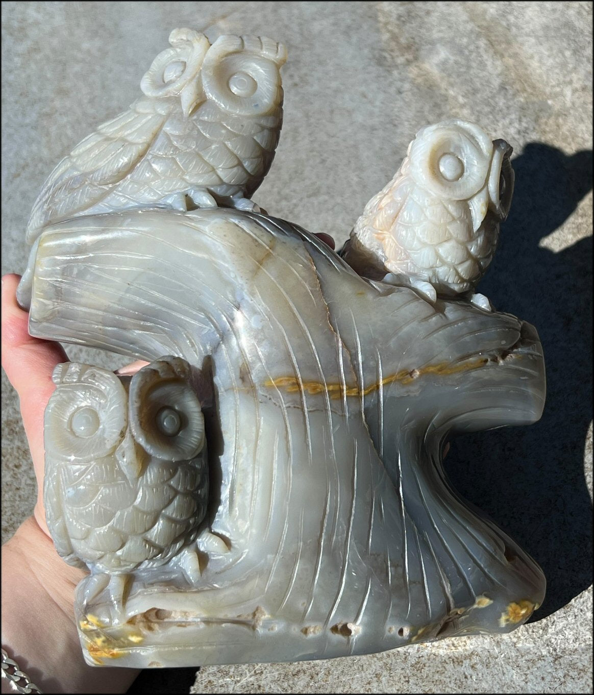 HUGE 7lbs+ Dendritic Agate OWL Family Carving with Moss Agate inclusions