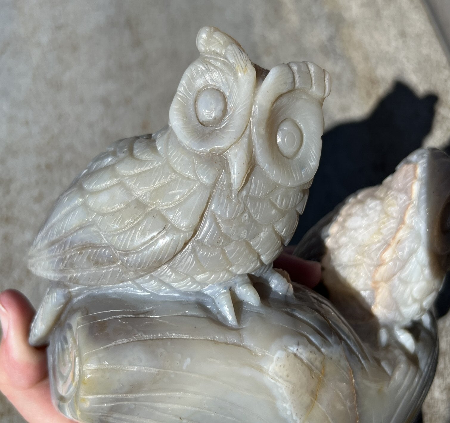 HUGE 7lbs+ Dendritic Agate OWL Family Carving with Moss Agate inclusions