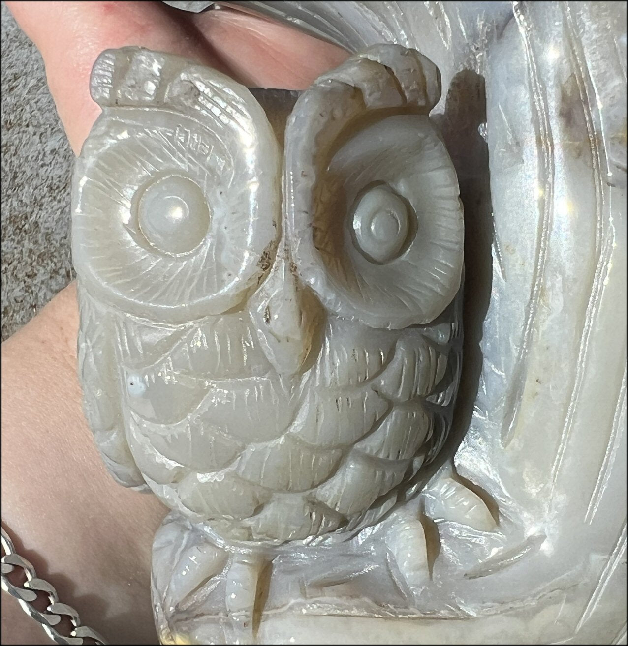 HUGE 7lbs+ Dendritic Agate OWL Family Carving with Moss Agate inclusions