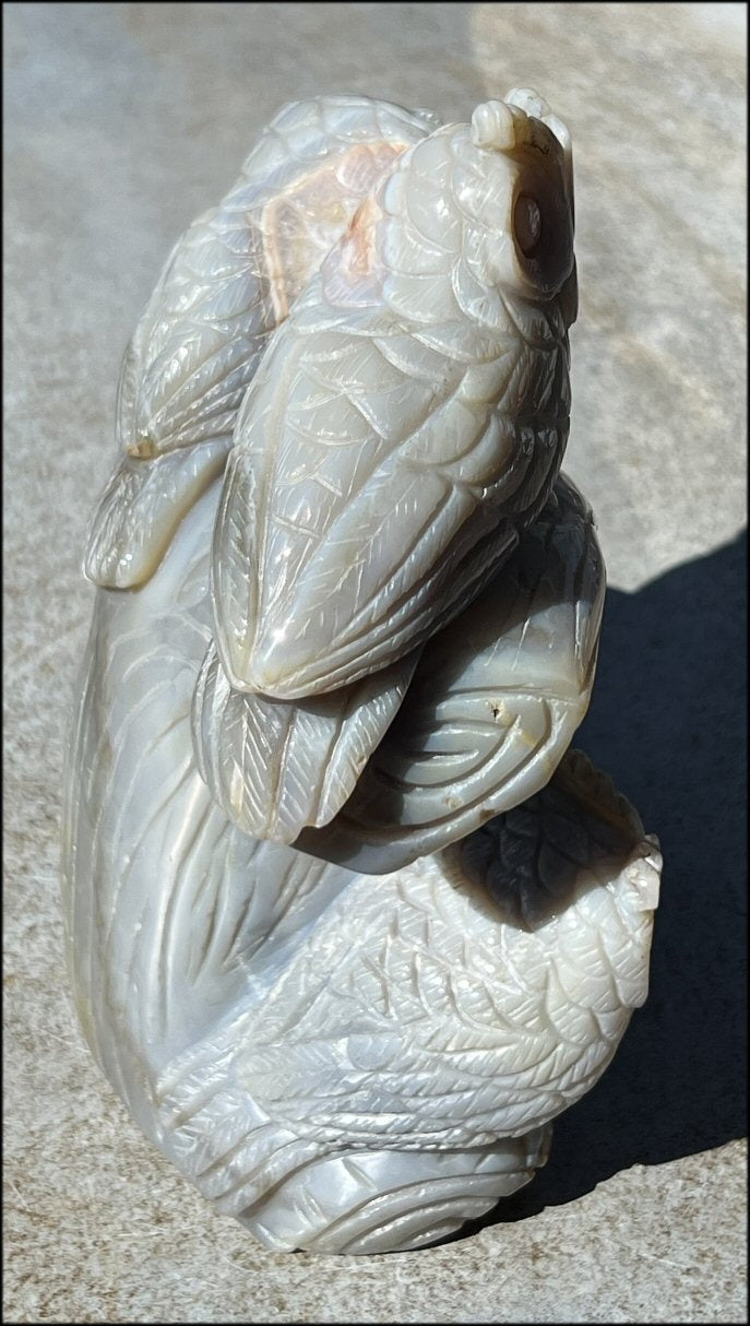 HUGE 7lbs+ Dendritic Agate OWL Family Carving with Moss Agate inclusions