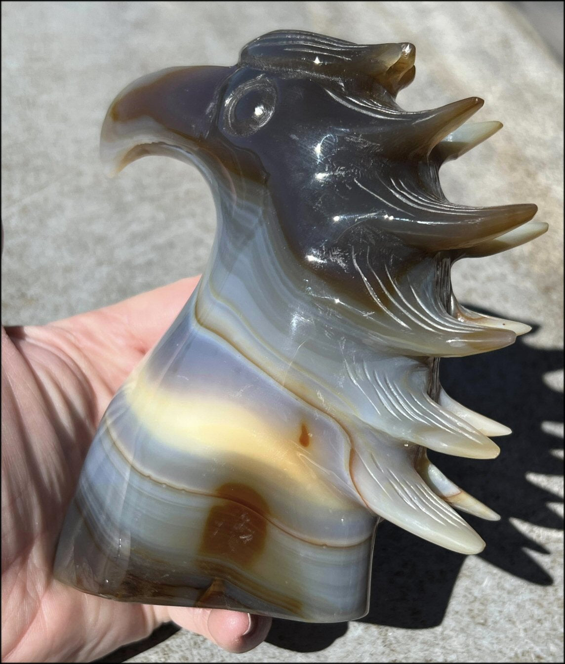 ~NEW~ XL Agate Phoenix / Firebird Totem Carving with Beautiful Banding