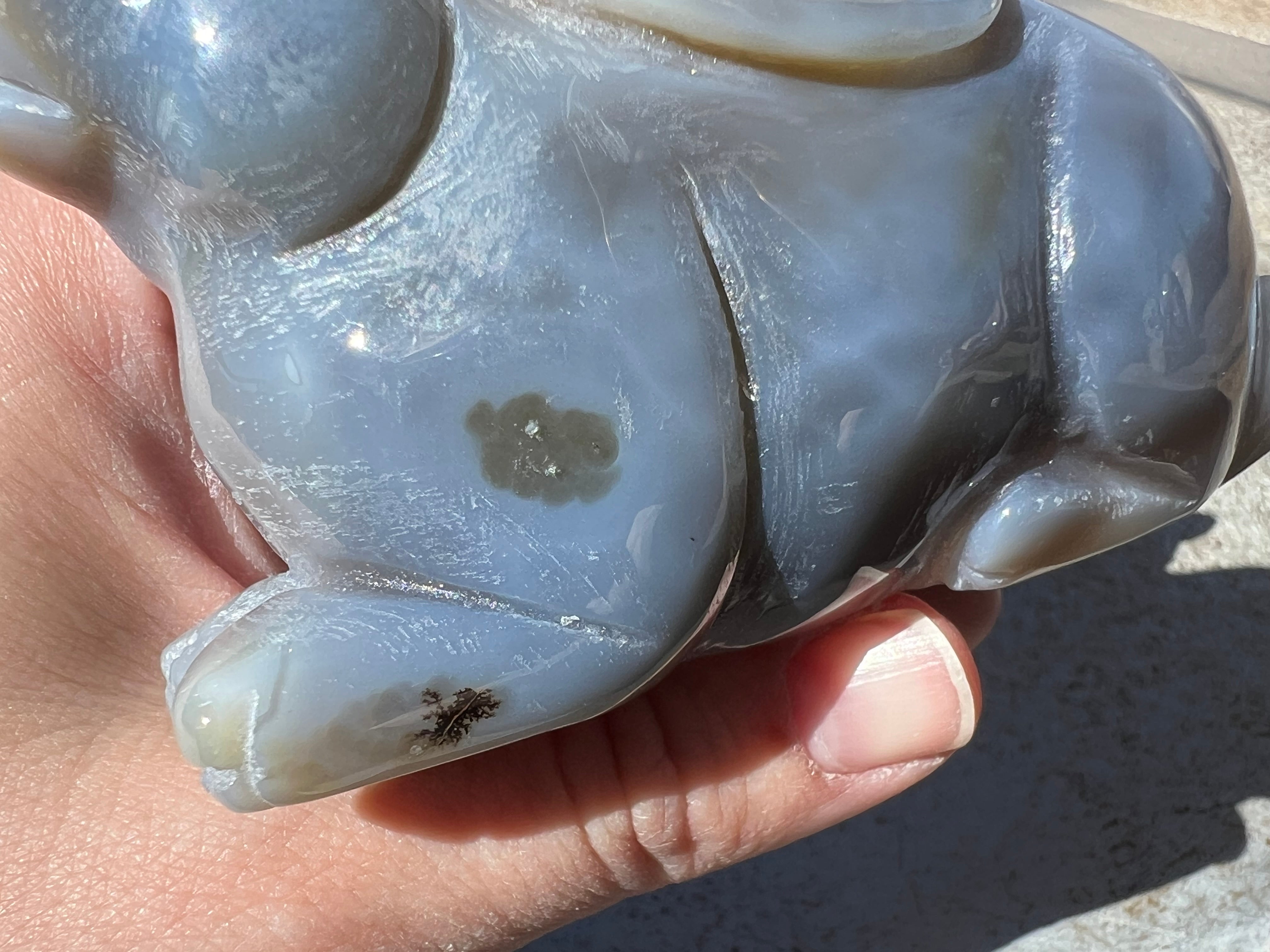 4" Dendritic Agate BUNNY RABBIT Totem with Awesome Druzy Lined VUG