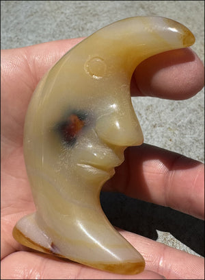 Carnelian Crescent MOON with Fantastic Druzy lined VUG and patterns - Courage!