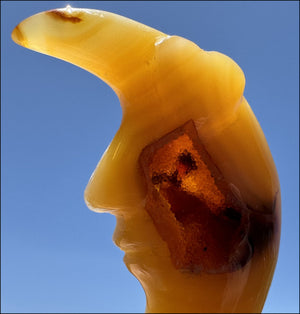 Carnelian Crescent MOON with Fantastic Druzy lined VUG and patterns - Courage!