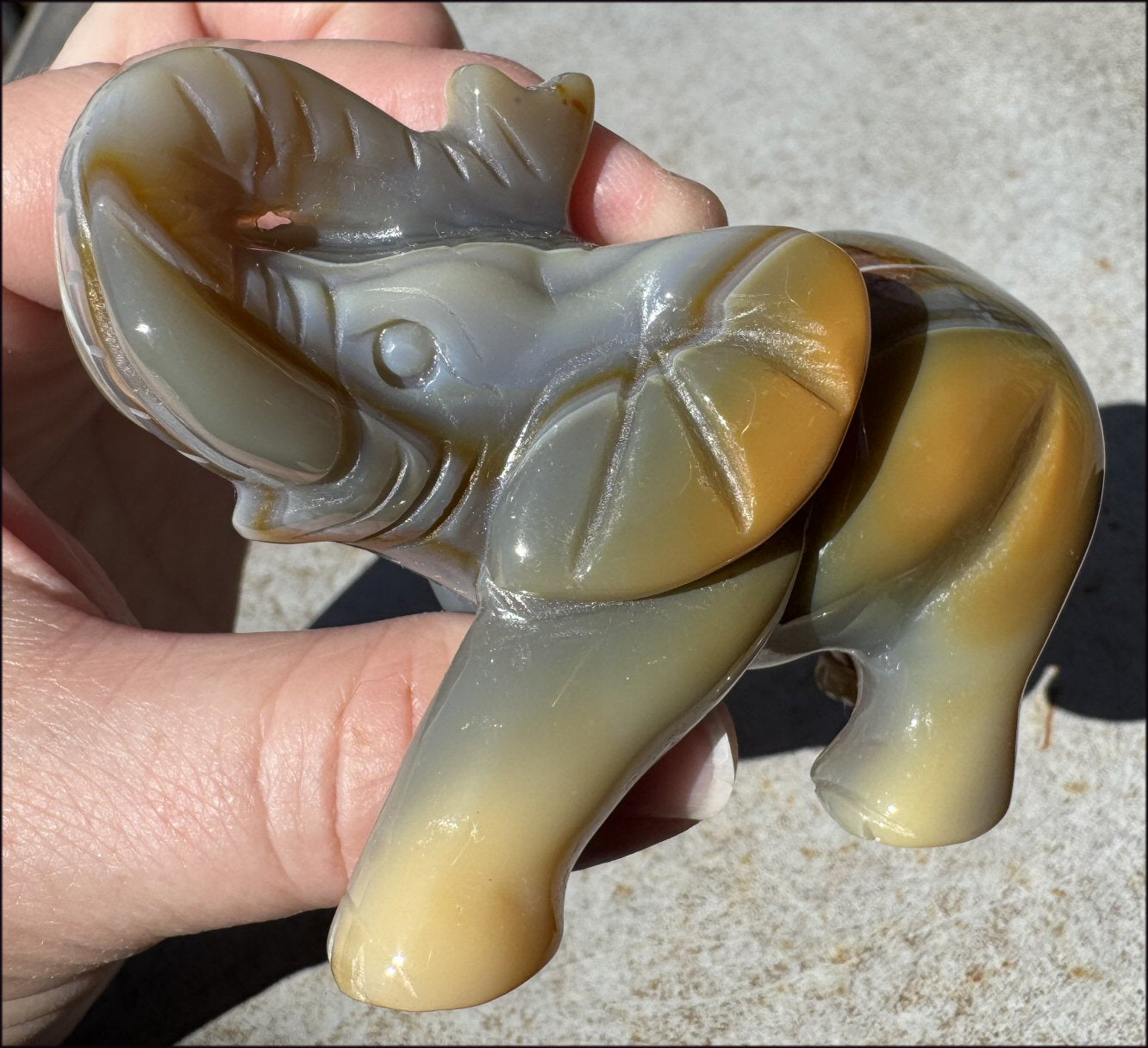 Lg. Banded Agate LUCKY ELEPHANT Totem - Strength, Ancient Wisdom