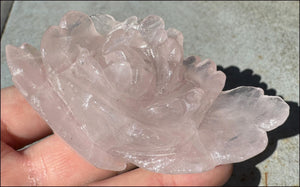 Carved Rose Quartz Crystal ROSE Blossom with Hematite - Stone of Love
