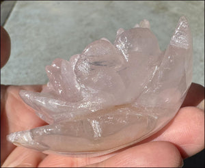 Carved Rose Quartz Crystal ROSE Blossom with Hematite - Stone of Love