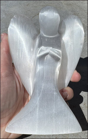 6" XXL White Satin Spar Selenite Praying ANGEL - Clarity, Calm - 1lb+