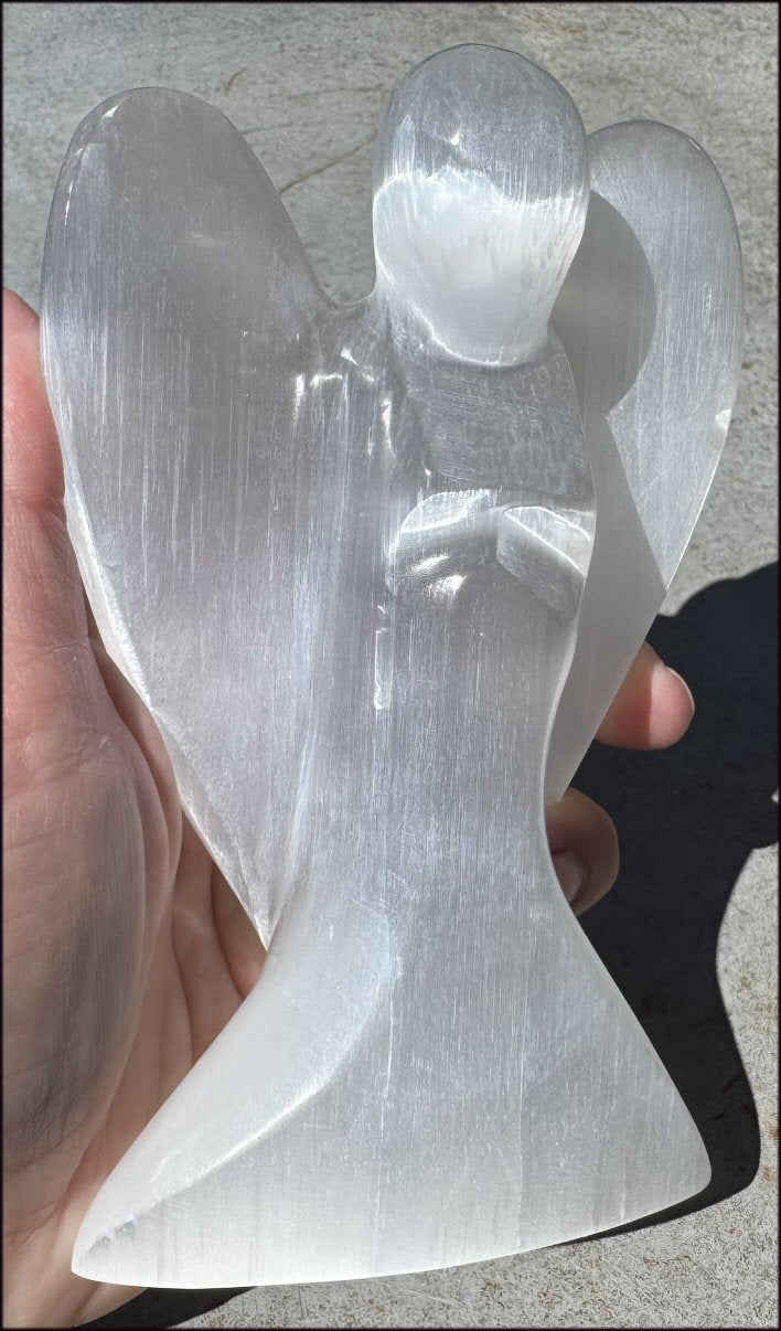 6" XXL White Satin Spar Selenite Praying ANGEL - Clarity, Calm - 1lb+