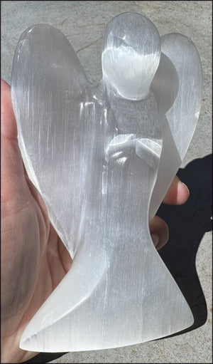 6" XXL White Satin Spar Selenite Praying ANGEL - Clarity, Calm - 1lb+