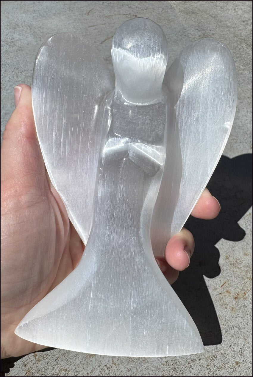 6" XXL White Satin Spar Selenite Praying ANGEL - Clarity, Calm - 1lb+