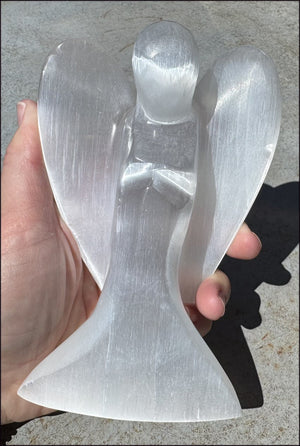 6" XXL White Satin Spar Selenite Praying ANGEL - Clarity, Calm - 1lb+