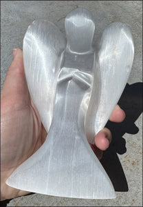 6" XXL White Satin Spar Selenite Praying ANGEL - Clarity, Calm - 1lb+