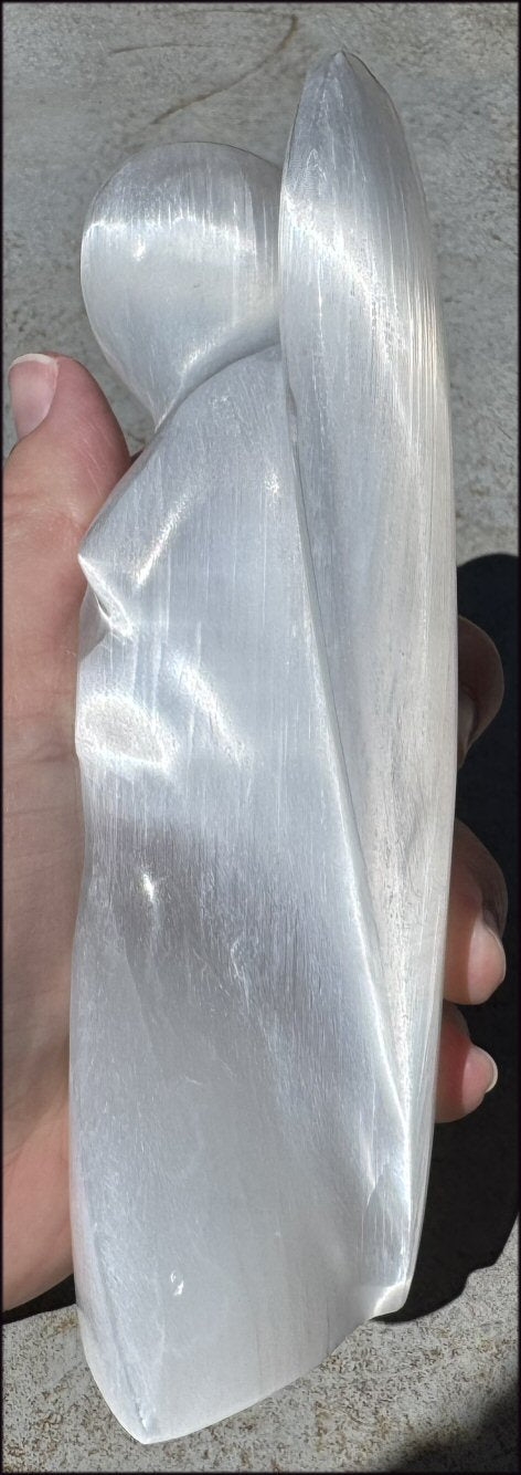 6" XXL White Satin Spar Selenite Praying ANGEL - Clarity, Calm - 1lb+
