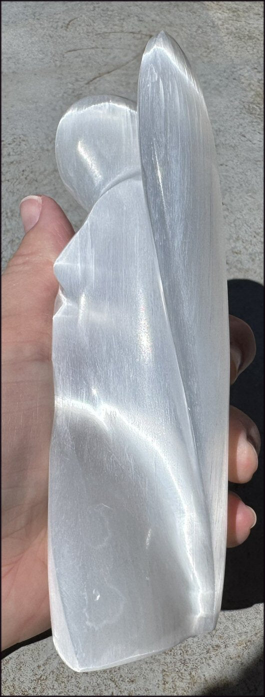 6" XXL White Satin Spar Selenite Praying ANGEL - Clarity, Calm - 1lb+