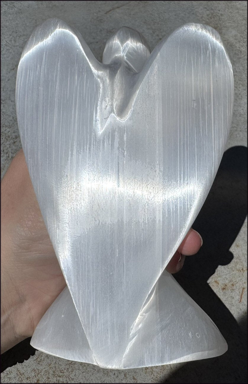 6" XXL White Satin Spar Selenite Praying ANGEL - Clarity, Calm - 1lb+