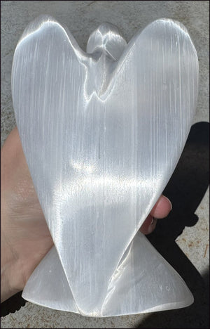 6" XXL White Satin Spar Selenite Praying ANGEL - Clarity, Calm - 1lb+
