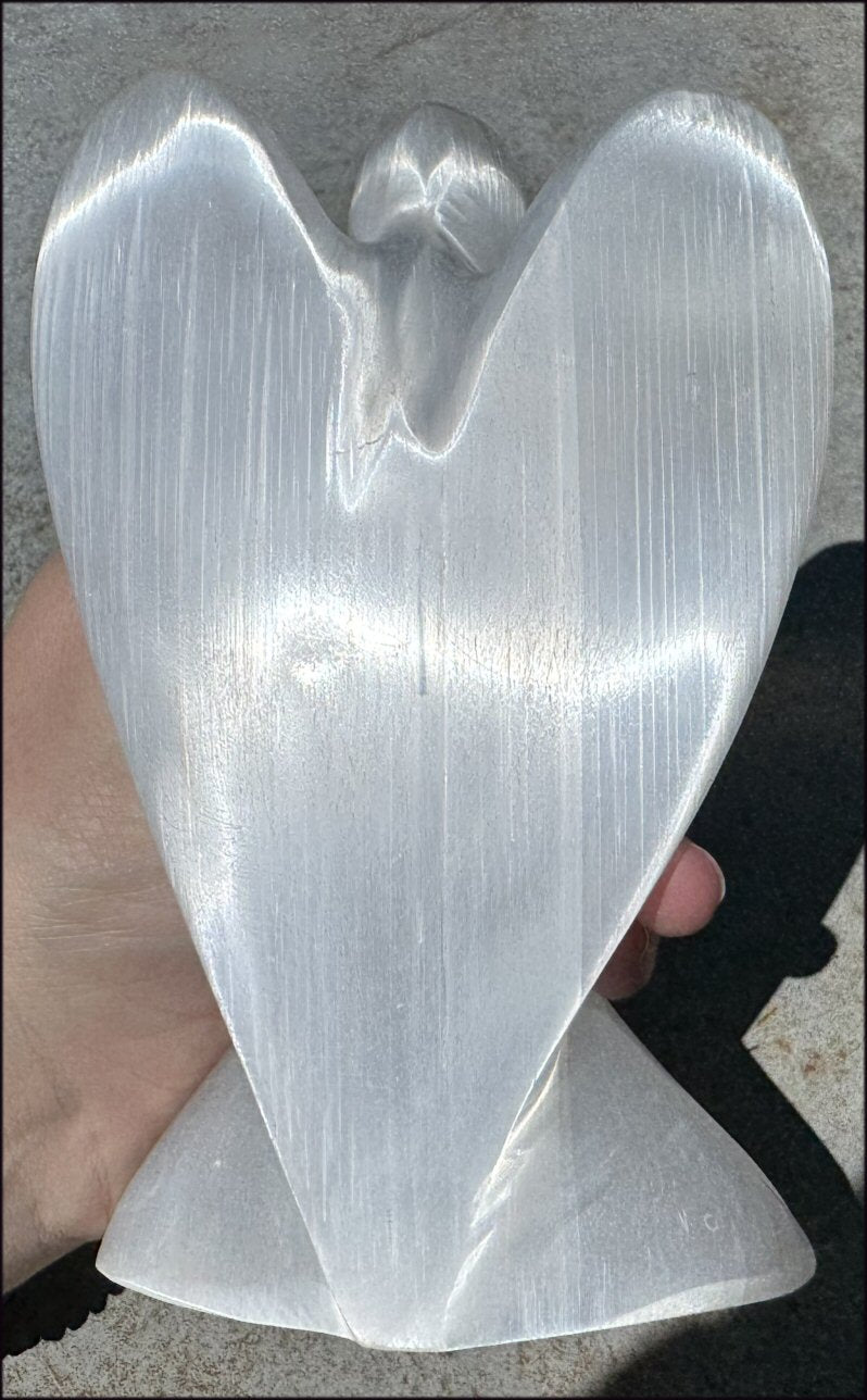 6" XXL White Satin Spar Selenite Praying ANGEL - Clarity, Calm - 1lb+