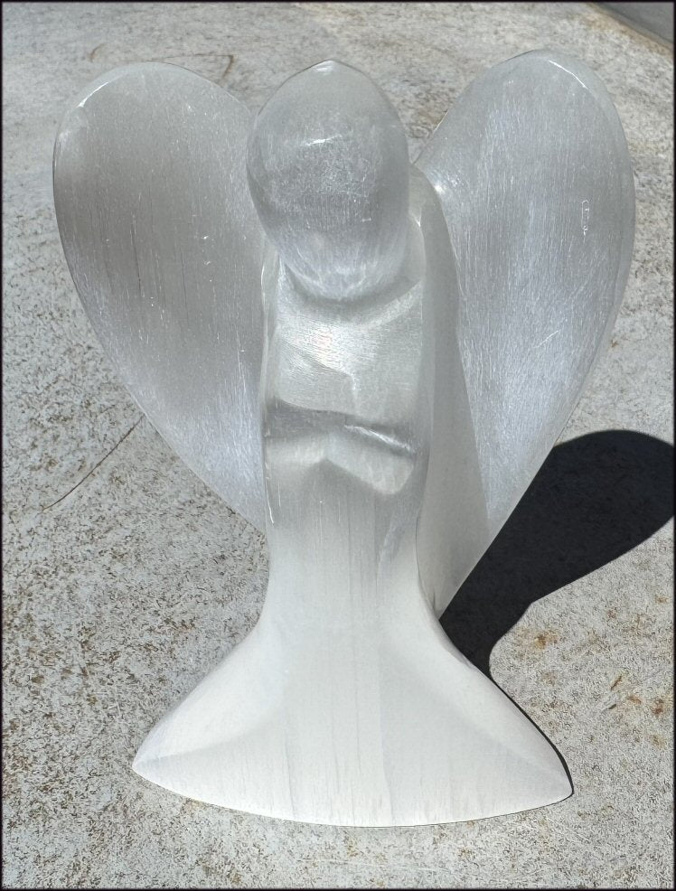 6" XXL White Satin Spar Selenite Praying ANGEL - Clarity, Calm - 1lb+