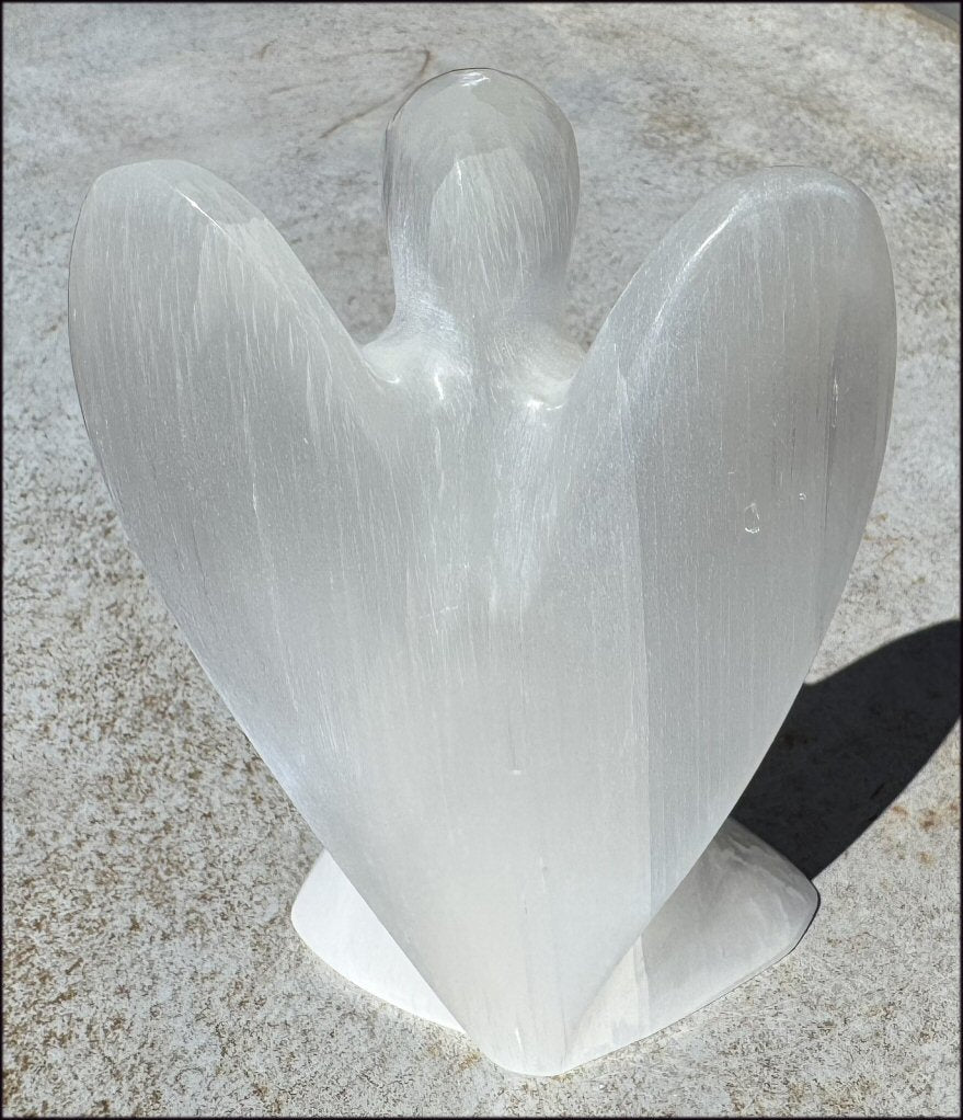 6" XXL White Satin Spar Selenite Praying ANGEL - Clarity, Calm - 1lb+